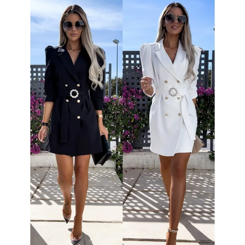 Blazer for Women 2023 Fashion New  Solid Color Belt Women Blazer Long Sleeve Slim Jacket Women Coat
