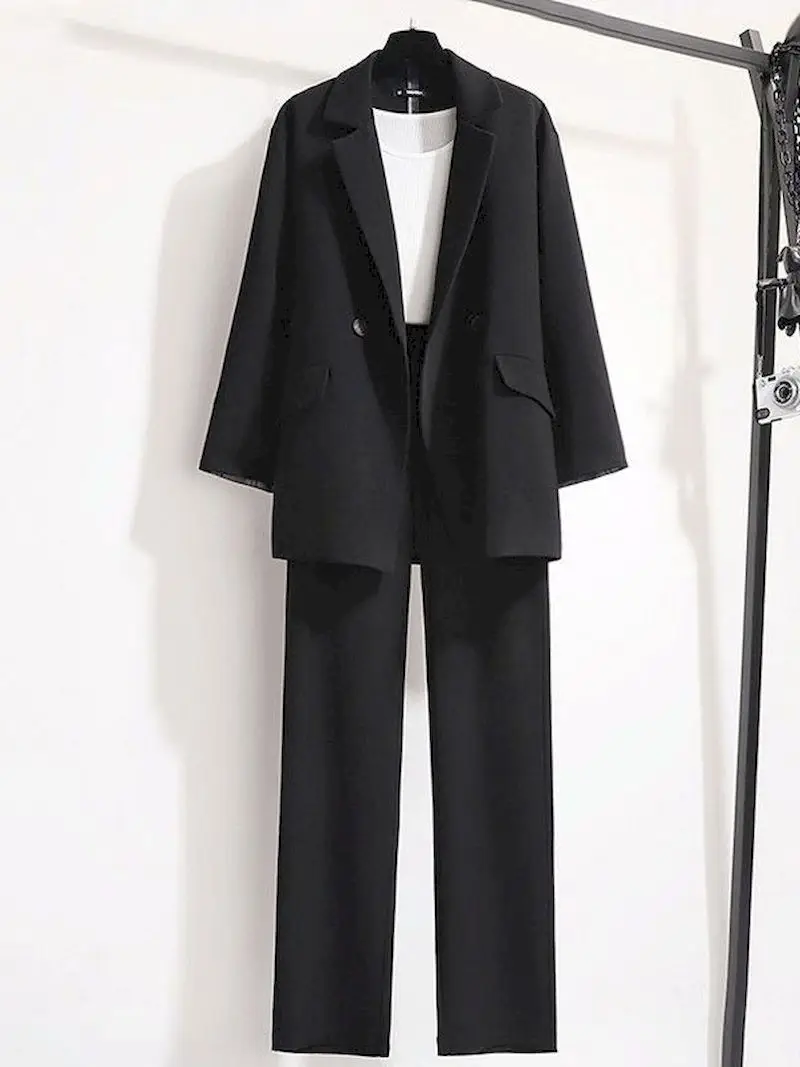 

Harajuku Women Solid Coat Pants 2022 Autumn Long Sleeve 2 Piece Sets Office Lady Maxi Pant Suits Oversize Fashion Blazer Suits
