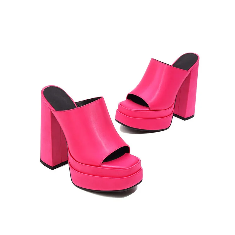 New Women's Sandals Summer Qulaity Chunky High Heels Platform Black  Shoes Dress Party Lady Designer Women Slippers