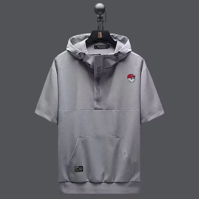 

2023 New Summer Fashion Embroidered Logo Hooded Golf Casual Men's Sports Breathable Short Sleeve Casual T-shirt