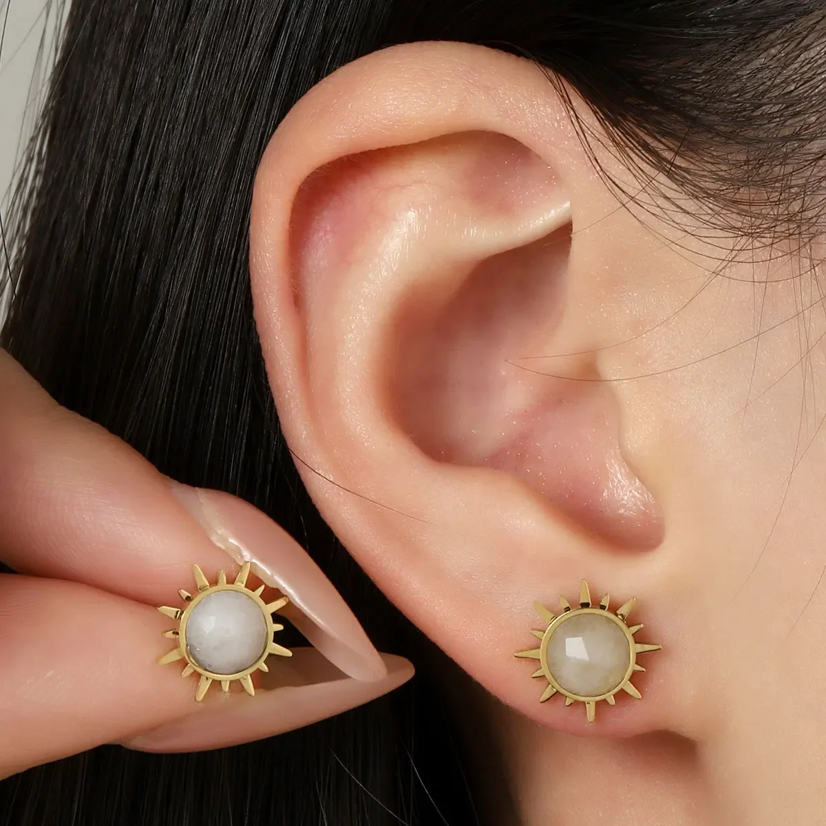 Французские роскошные серьги-гвоздики из нержавеющей стали с солнцем и