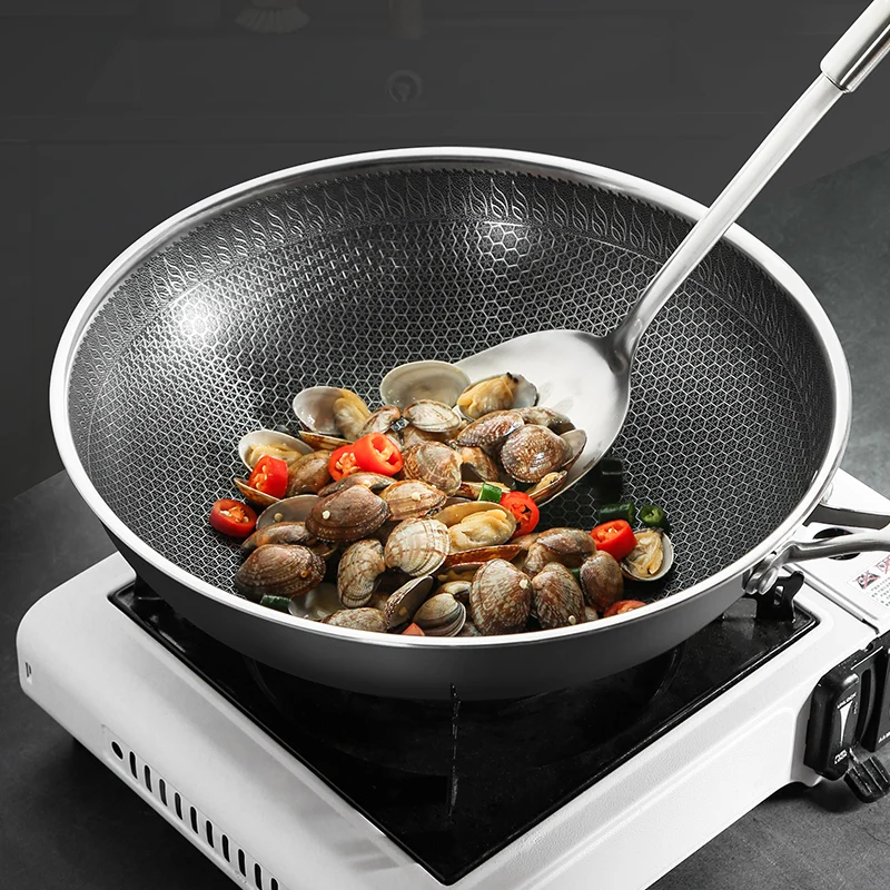 

2022New Kitchen Wok Non Stick Pan Fried Steak Cooking Tools 316 Stainless Steel Frying Pan Induction Cooker Gas Stove General