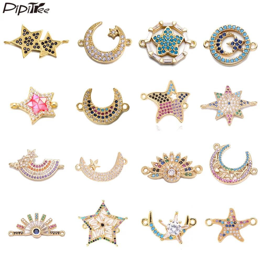 

Pipitree CZ Jewelry Charms Cubic Zirconia Moon and Stars Charms DIY Bracelet Connectors Pendant Copper Gold Color Accessories