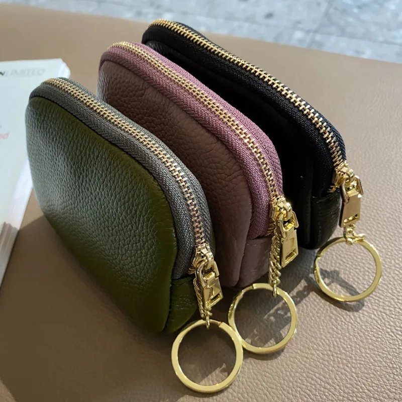 Women Clutch Coin Purse Fashion Simple Cow Leather Short Wallet Cute Money Bags Mini Zipper Coin Pouch with Key Ring