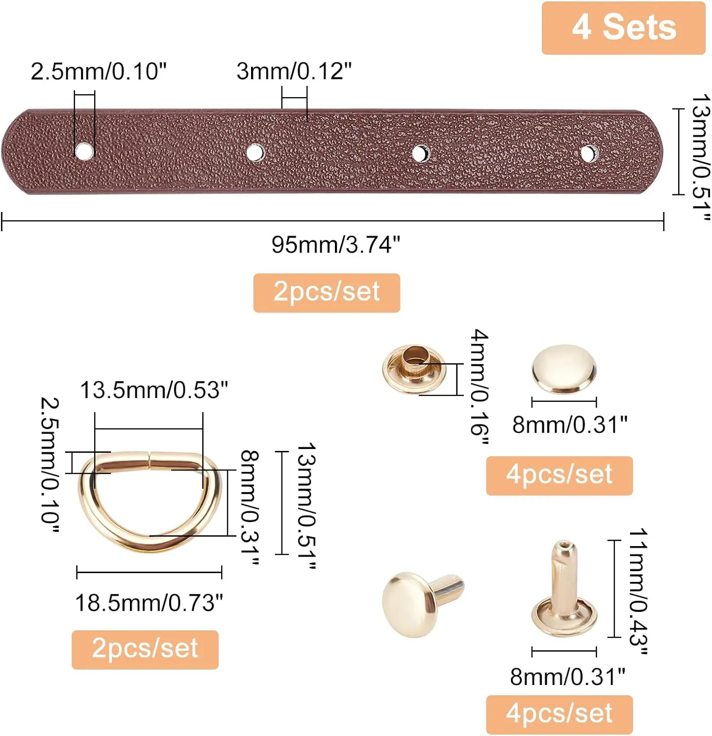 4 шт. кожаные металлические застежки-коннекторы для сумок