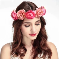 new fashion women bride flowers headband mexican style rose flower crown hairband ladies elastic beach hair accessories headband