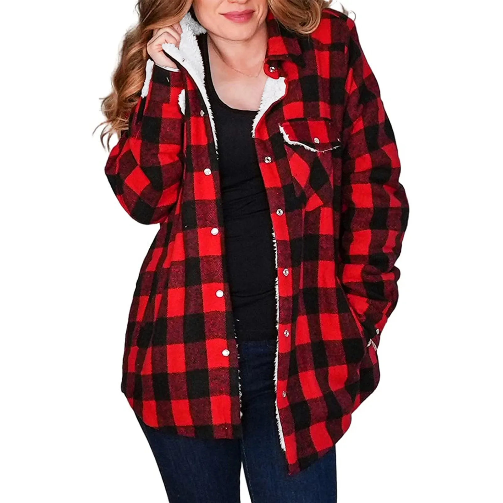 

Женское пальто с флисовой подкладкой, зимняя флисовая куртка с воротником-стойкой, декоративными карманами и пуговицами, рабочая куртка дл...