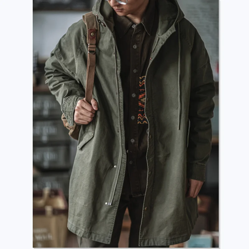 

Retro M51 Army Green Windbreaker Fishtail Parker Hooded Jacket AMEKAJI Long Coat Outdoor Trekking Training Military Camp Clothes