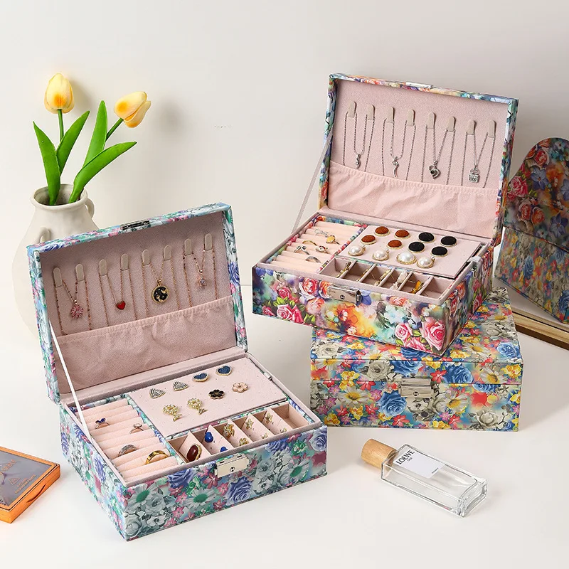 

New Double Layer Jewelry Box Jewelry Jewelry Storage Box Wholesale Large Capacity Ring Earring Jewelry Storage Box Household