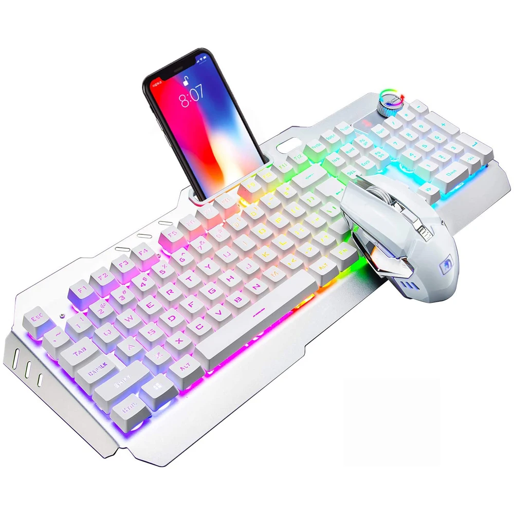

Wireless Gaming Keyboard ,16 Kinds RGB LED Backlit Rechargeable Keyboard Mouse with 4800mAh Battery Metal Panel,Mechan