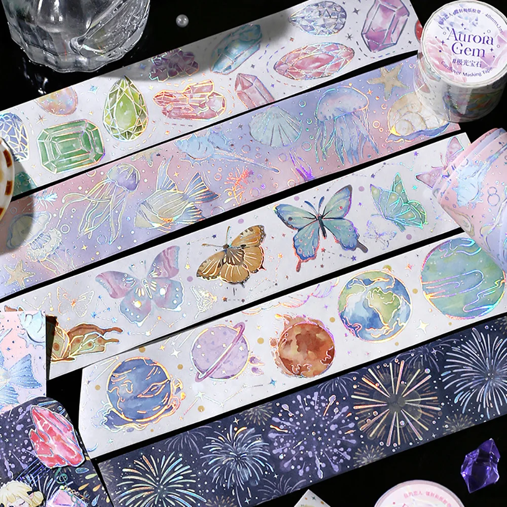 

Laser Washi Tape Butterfly Gemstone Ocean Cute Illustration DIY Handbook Decorative Material Stationery