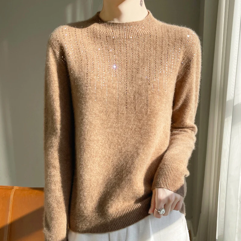 Осень-зима женский свитер водолазка с воротником-стойкой длинным рукавом и