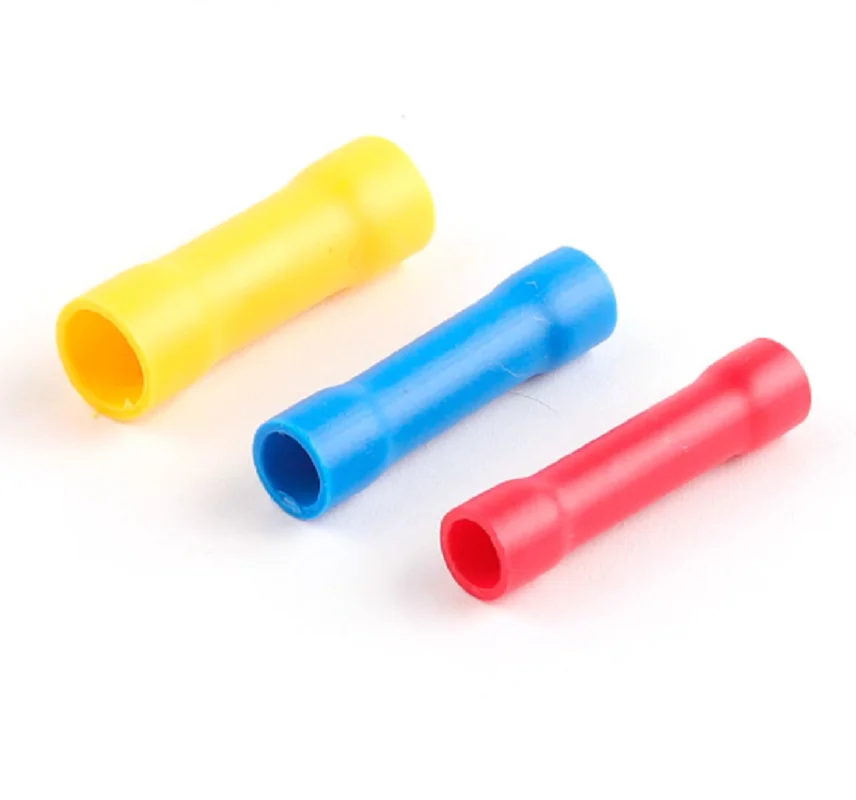 

100/300/500PCS PVC Insulated Straight Butt Wire Connector Red BV1.25 Blue BV2 Yellow BV5.5 Electrical Cable Crimp Terminals Set