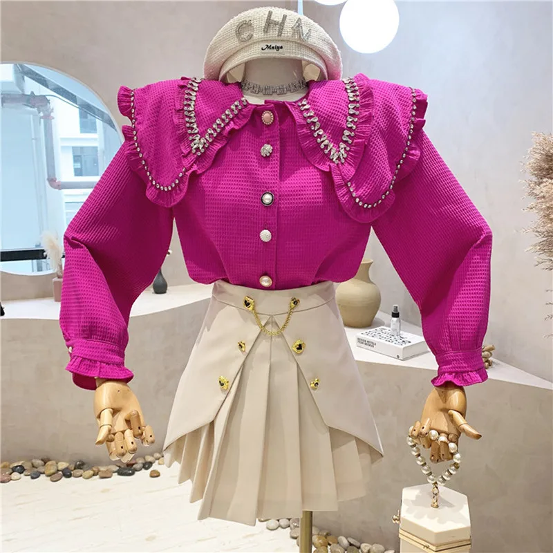 

New Women's Clothing 2022 Spring Long sleeve Drill doll collar shirt design sense sweet temperament top