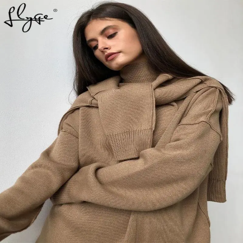 

Knitted Women Turtleneck Oversized Sweater Solid Fashion Autumn Thick Lady Sweaters Pullover 2022 New Vintage Long Sleeve Tops