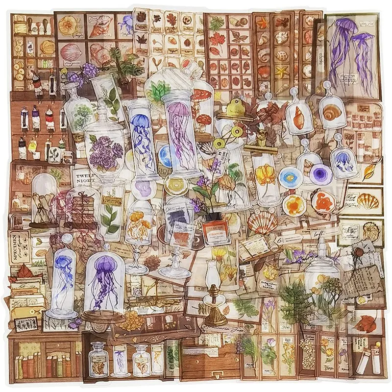 

160 шт. винтажный альбом для стикеров, декоративные прозрачные наклейки в стиле ретро с цветами и растениями, для рукоделия, ежедневника