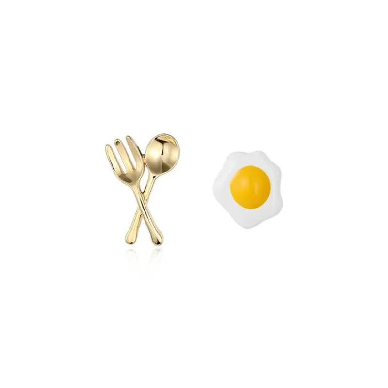 

S925 Silver Needle Egg Noodles Personality Creative Fun Food Asymmetrical Women's Earrings