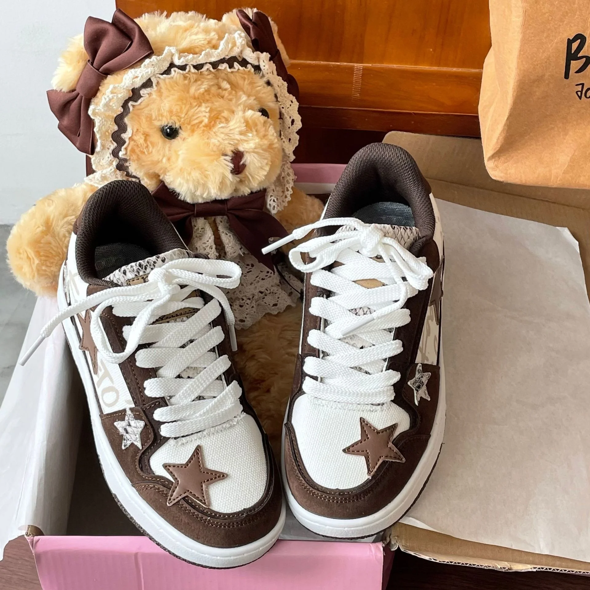 

Кроссовки Y2K на плоской подошве для мужчин и женщин, удобные беговые туфли со шнуровкой, со звездами