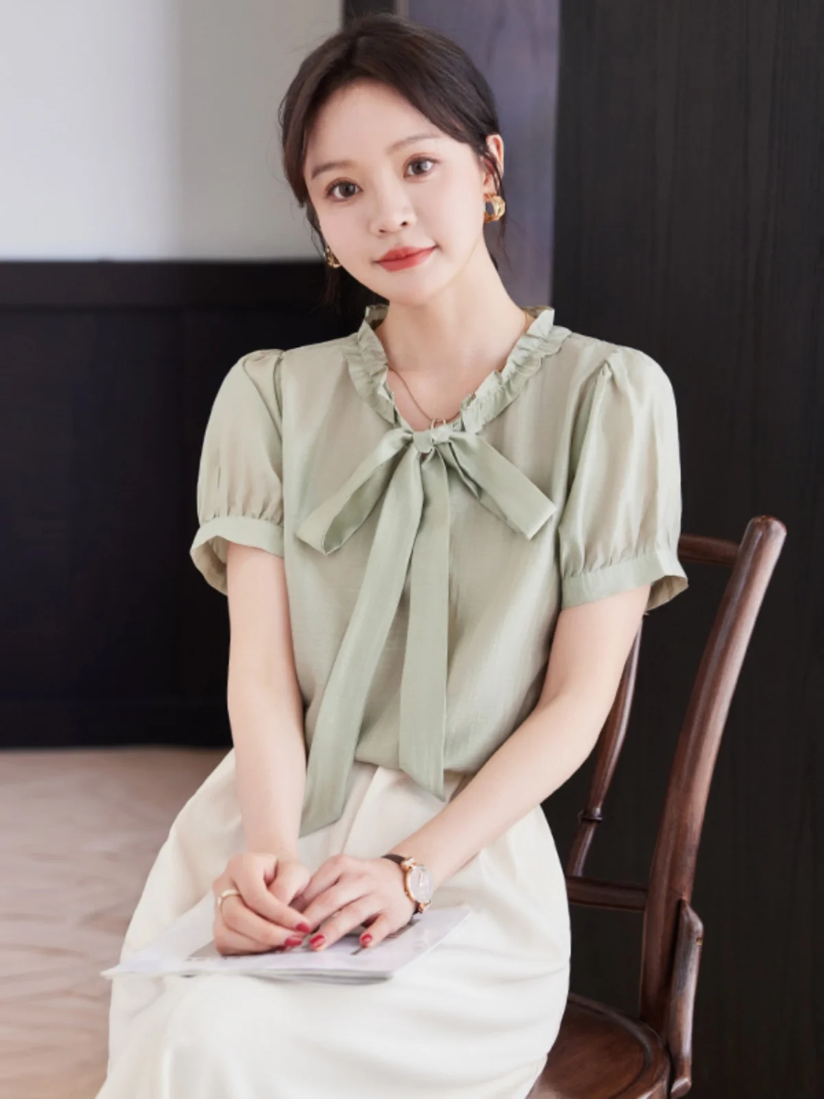 Рубашка с деревянными ушками во французском стиле женская летняя новая рубашка