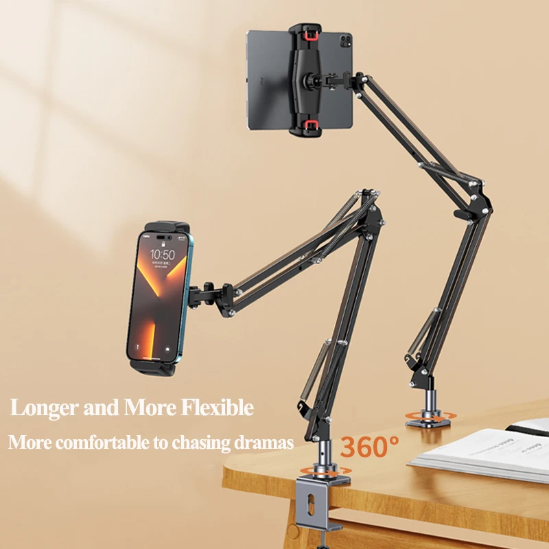 Oatsbasf 360 Rotable Metal Universal Phone Tablet Clamp Stand Holder Adjustable Folding Laptop Bed Stand Phone Stable Clip