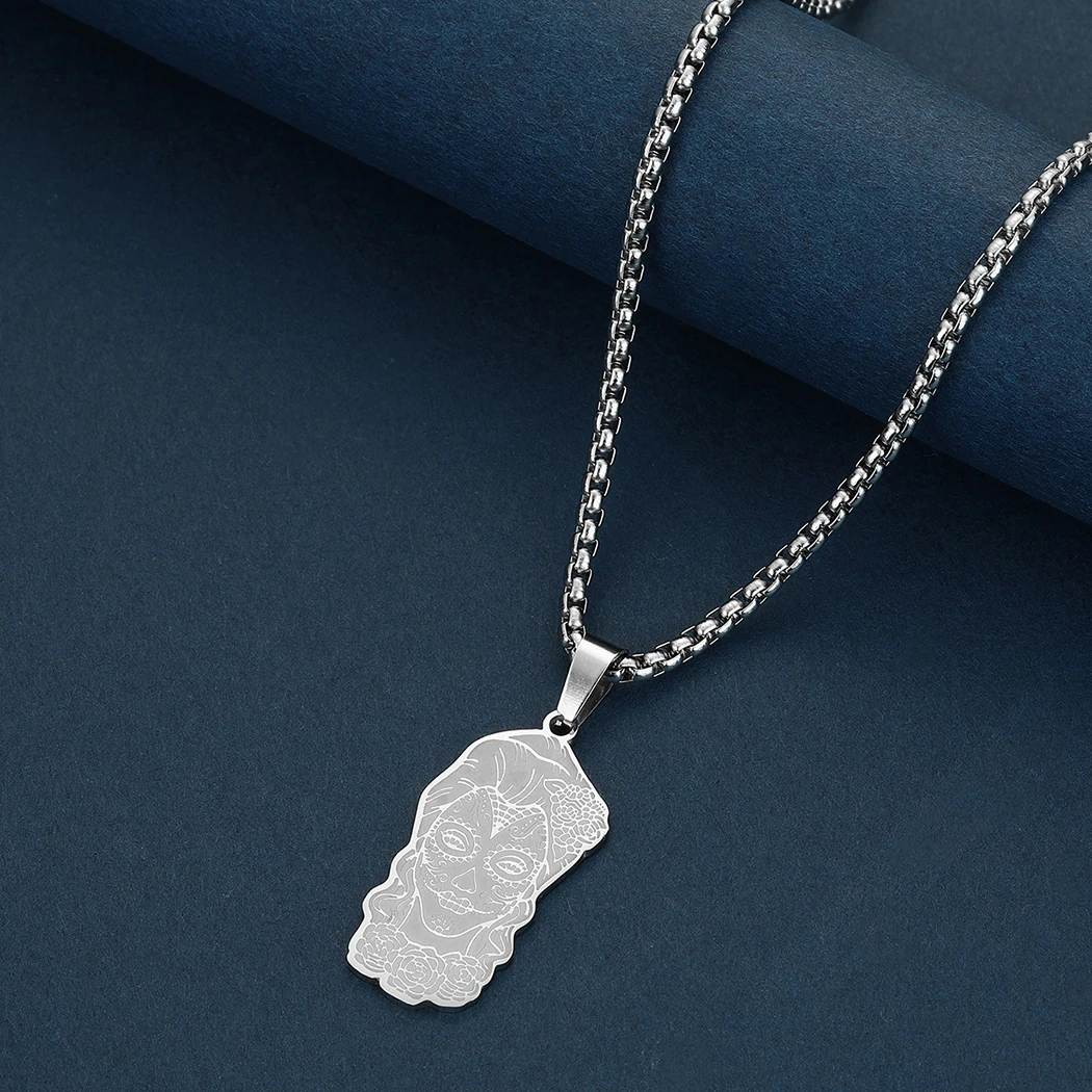 

Cxwind Lady Skeleton Punk pendant necklace, Helm Of Awe Pendant, Biomechanical Viking, Minimalist, Gift for Him