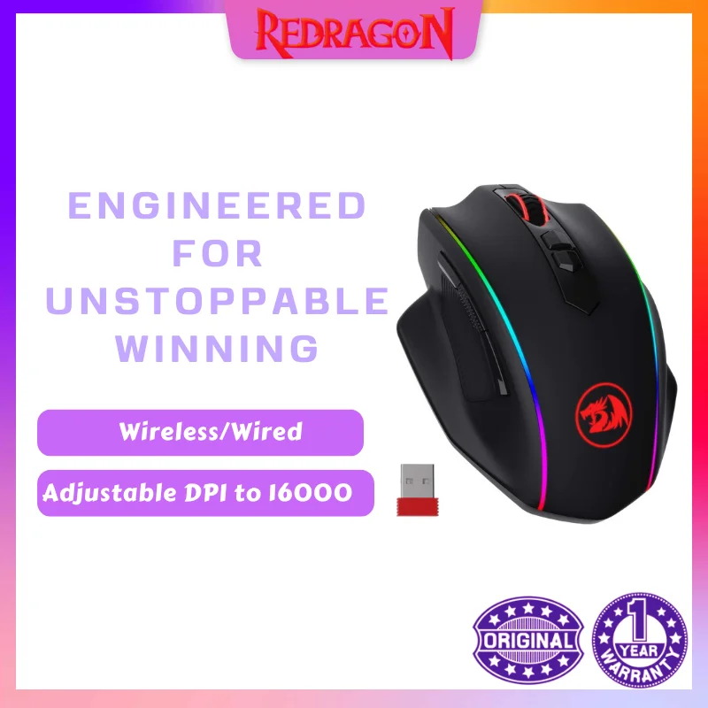 Беспроводная игровая мышь Redragon M686 вампир ELITE, 16000 DPI, с профессиональным сенсором, RGB подсветка для ПК/Mac/ноутбука