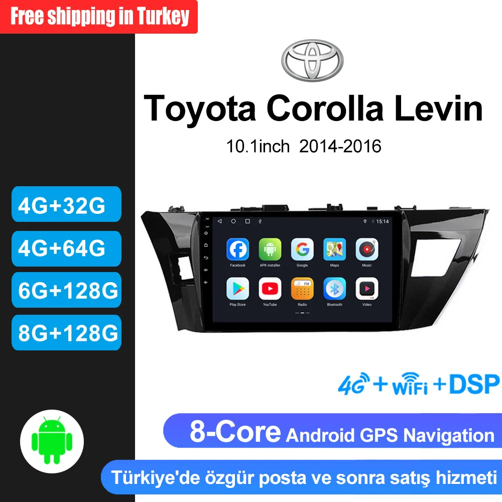 

8 Core CPU 9.0inch DSP Carplay Radio FM Video Android 4G Wifi GPS Navigation for Toyota Corolla Levin 2014-2016Car DVD Player