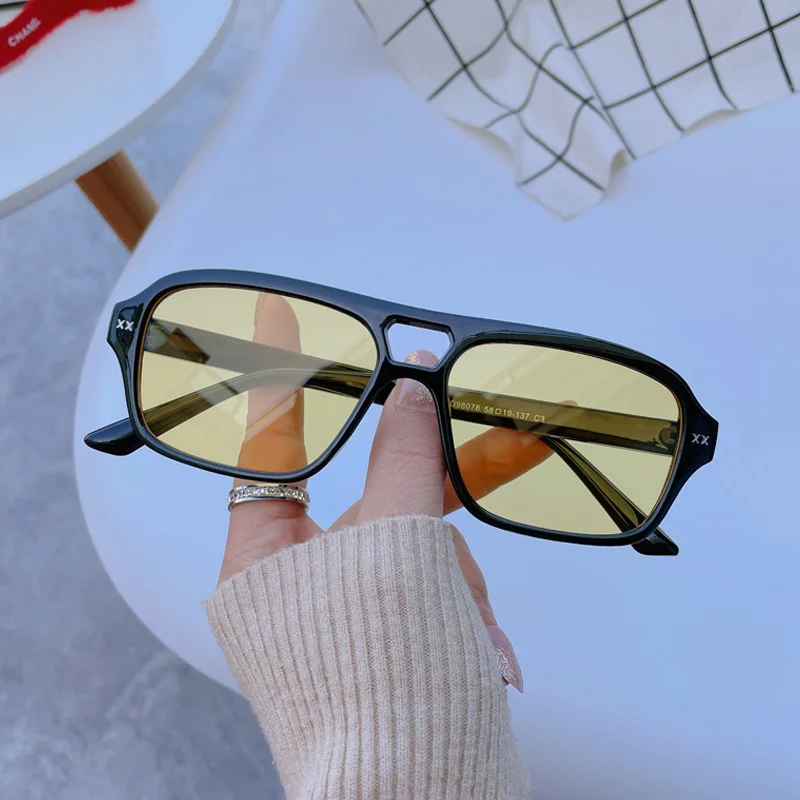 

2022 квадратные винтажные Модные солнцезащитные очки женские брендовые дизайнерские солнцезащитные очки Женские Ретро многоугольные конфетные цвета желтые зеркальные очки