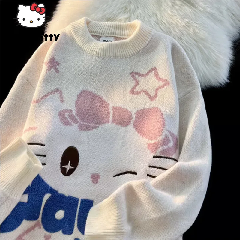 

Sanrio Hello Kitty New Sweaters Y2k Sweet Round Neck Knit Pullover Women Japanese Style Autumn Winter Sweater Star Cute Tops
