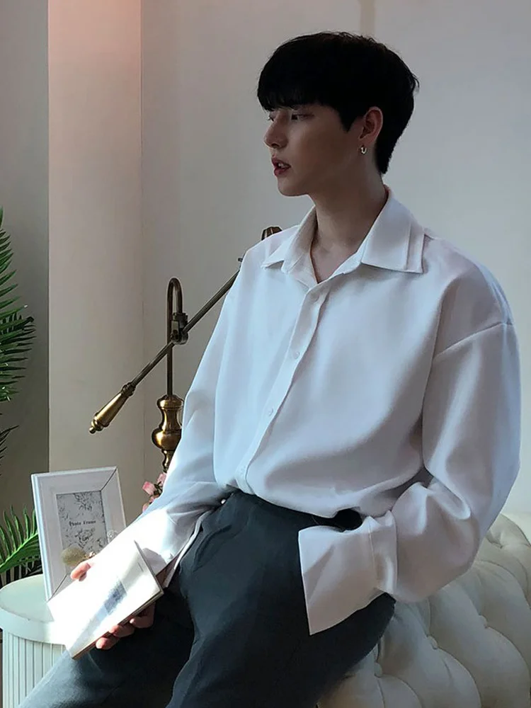 Новая мужская рубашка IEFB из ледяного шелка в Корейском стиле с длинным рукавом