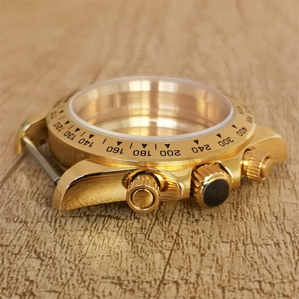 39mm PVD 316L Stainless Steel Gold Watch Case Strap Chronograph Case for VK63 Quartz Movement 29.5mm Dial Watch Modified Parts