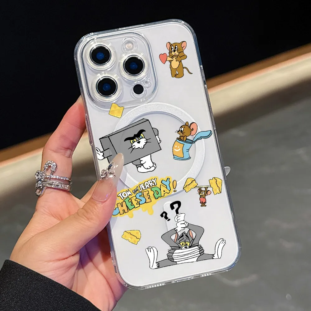 Cat Mouse Jerrys Toms For Magesafe Magnetic Phone Case for iPhone 16 15 14 Plus 13 12 Mini 11 Pro Max X Xs XR 8 7 SE Clear Cover