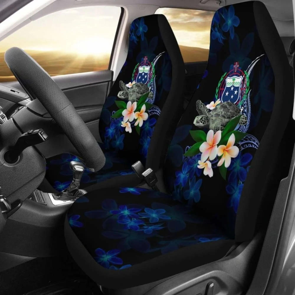 

Samoa Polynesian Car Seat Covers Turtle With Plumeria Flowers Pack of 2 Universal Front Seat Protective Cover