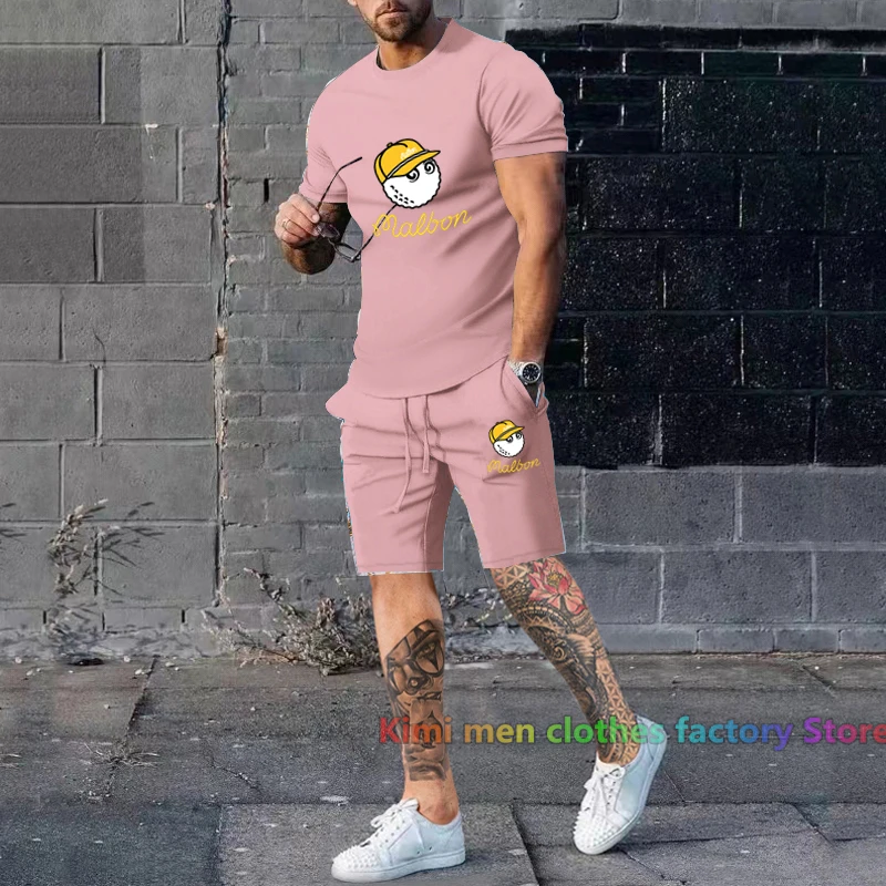 Summer tshirt set Malbon Golf men Short Outfits set Men Short Sleeve T-shirt Shorts Tracksuit Jogging suit Cotton 2 pieces set