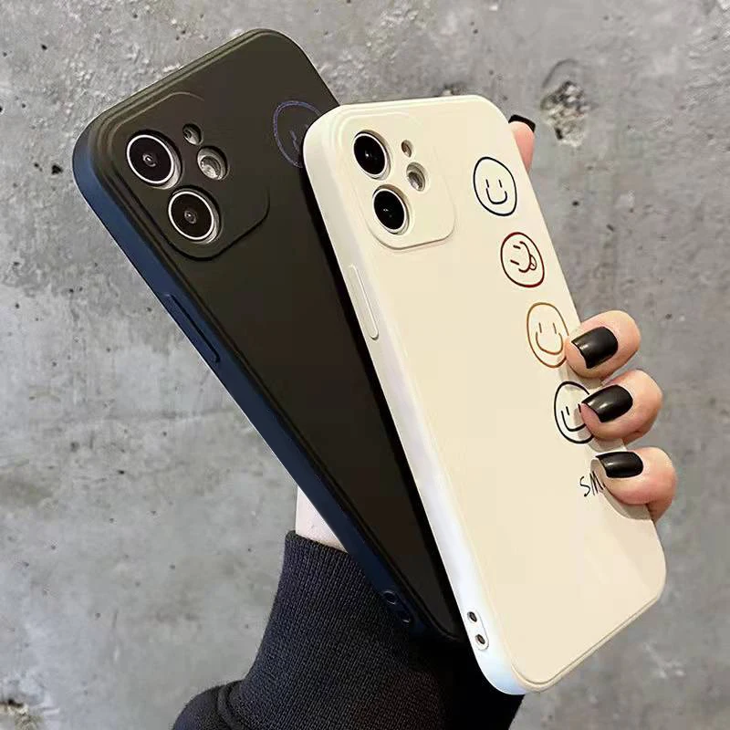 

Simple Style Smiley Phone Case For iPhone 11 12 13 Pro Max 12 13 Mini XR XS Max 7 8 Plus 6S 6 Plus SE 2020 Liquid Silicon Cover