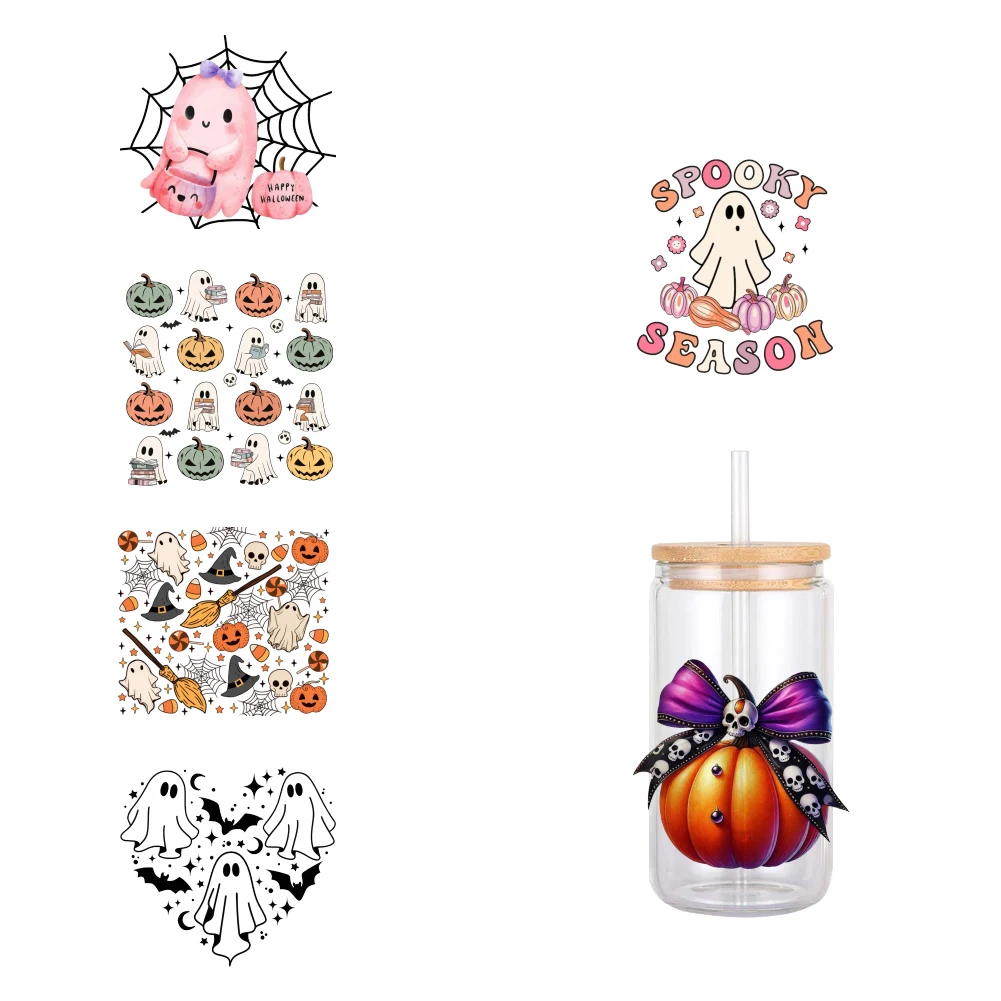 11x12 см Рисунок Счастливого Хэллоуина V DTF переводная наклейка водонепроницаемые