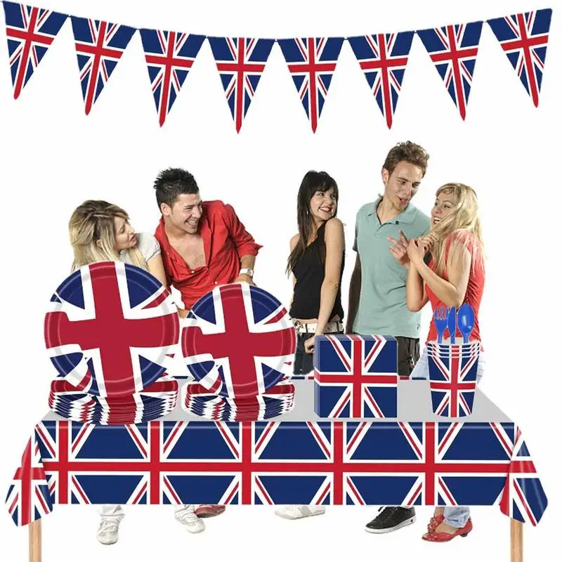 

King Charles III Coronation Party Supplies Britain Uk England Flag Party Supplies 114Pcs England Party Decorations Plates