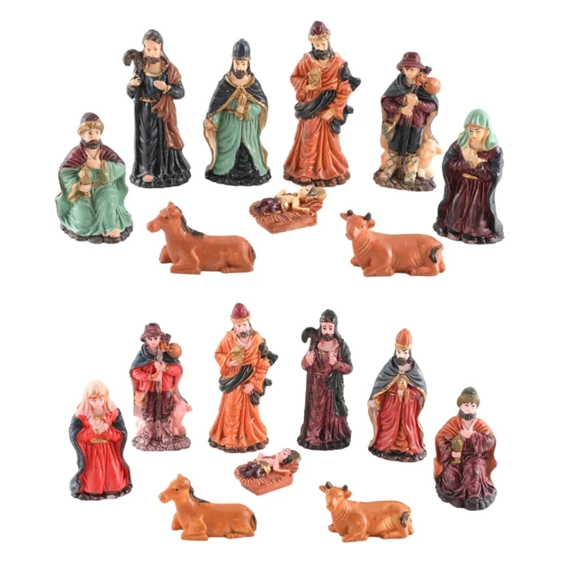 

831B Nativity Statue Scene Set Holy Manger Christmas Crib Figurines Miniatures Ornament Church Gift Home Decorations