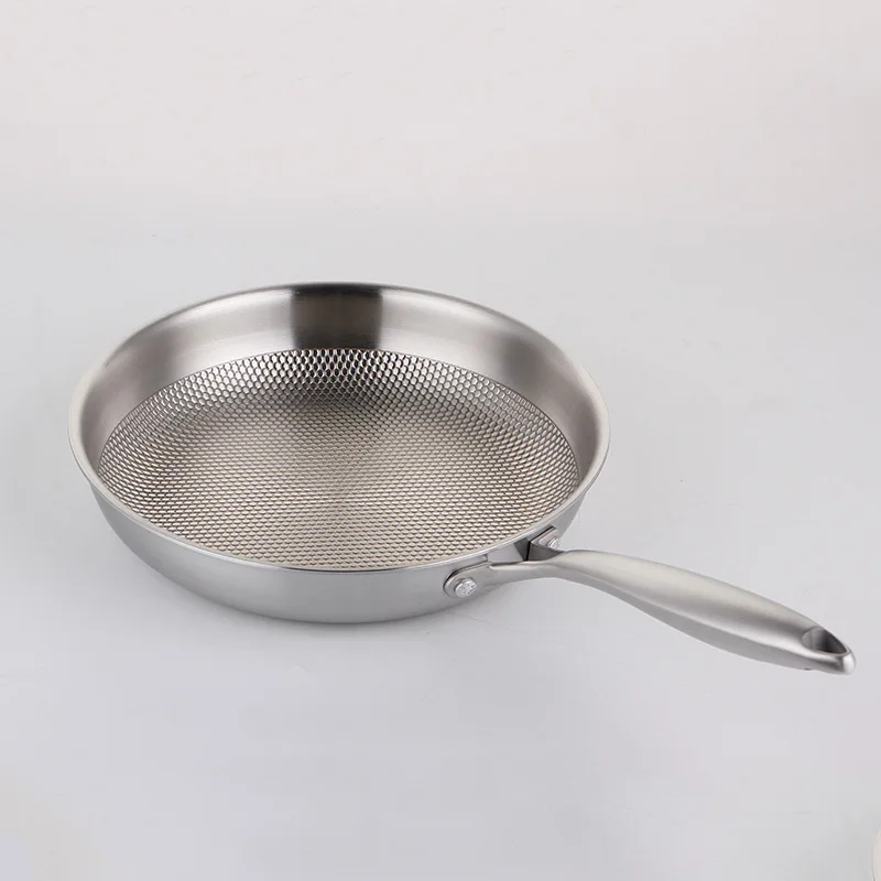 

Frying Pan Stainless Steel Five-layer Pans Dot Texture Uncoated Non-Stick Pan Induction Compatible Kitchen Cookware