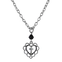 goth punk style openwork heart cross pendant necklace religious dark art gothic jewelry necklace ladies rock necklace