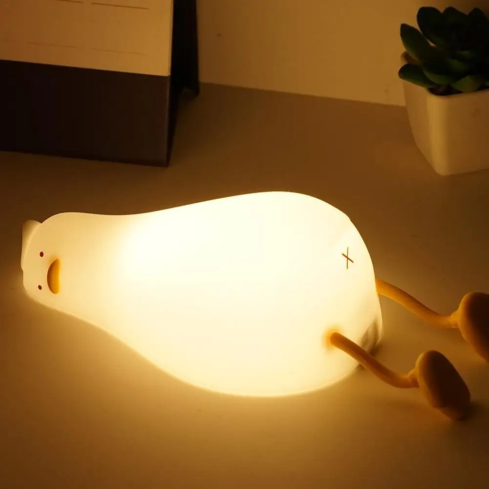 

LED Lying Flat Duck Silicone Night Light USB Charging Bedside With Sleep Night Light Pat Dimming Atmosphere Table Lamp Gift
