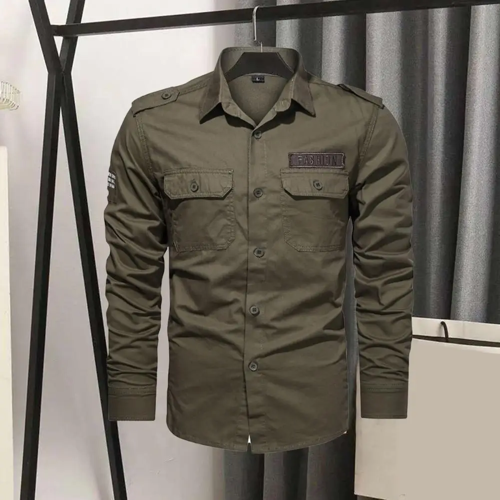 Stylish Spring Top Lapel Solid Color Casual Cardigan Men Shirt  Soft Men Spring Top for Home