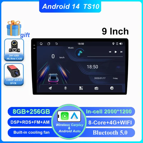 Android 14 CarPlay автомобильный радиоприемник Android Auto GPS мультимедийный плеер 2 DIN универсальный 9/10 дюймов Автомагнитола Wi-Fi плеер QLED Экран BT