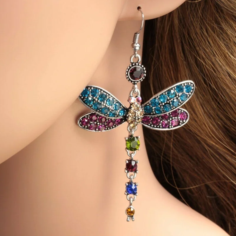 

Exquisite Colors Crystal Dragonfly Hook Earrings For Women Bride Engagement Cocktail Party Accessories Gift Wedding Jewelry 2023