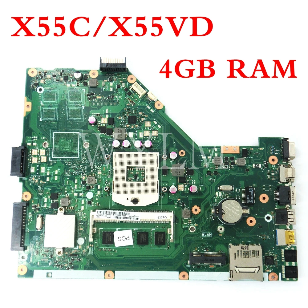 

X55C with 4GB RAM motherboard REV2.1/2.2 For ASUS X55C X55VD X55V X55CR HM76 DDR3 Laptop mainboard 60-N0OMB1100-C01 100%Tested