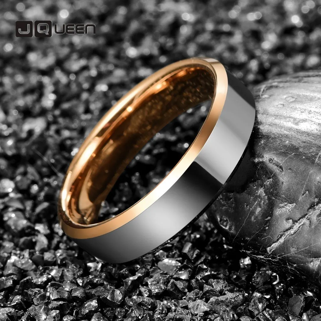 

JQUEEN 6mm Tungsten Carbide Ring Gold Rose gold Women's Ring Steel Color Dome Beveled Fashion Wedding Jewelry Free Shipping