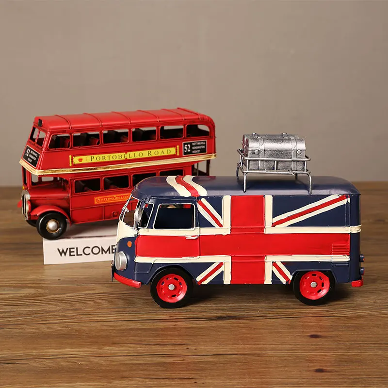 

American Industrial Style Creative Iron Art Home Decor Manual Retro Bus Car Model Container Decoration Figurines