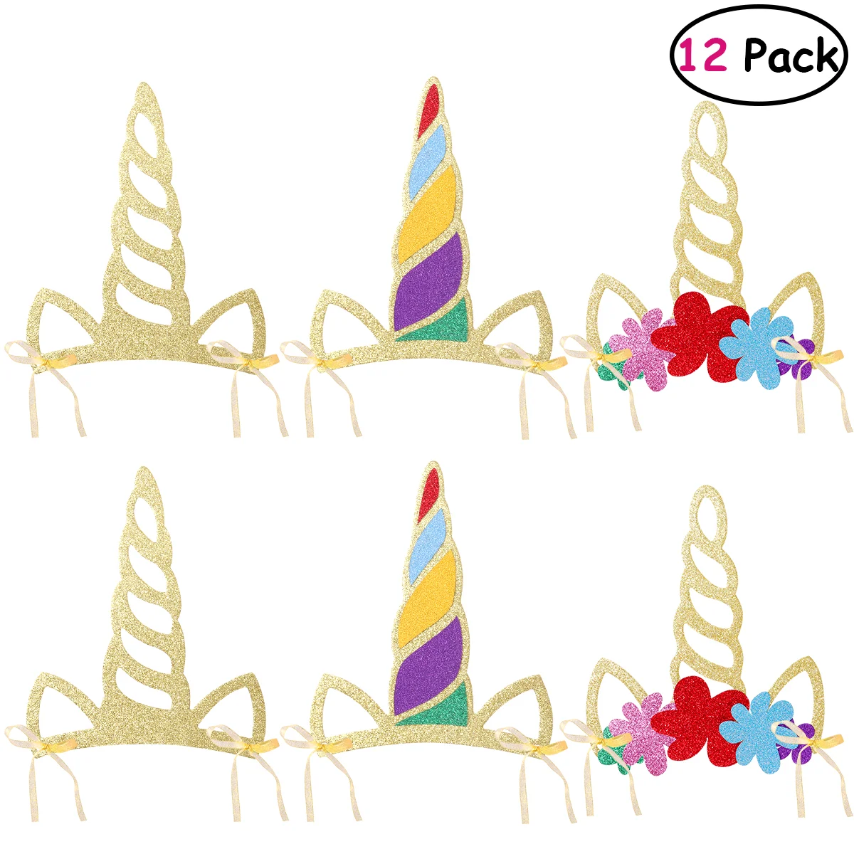 

12 Horn Party Hats Kids Glitter Party Supplies for Birthday Theme Party