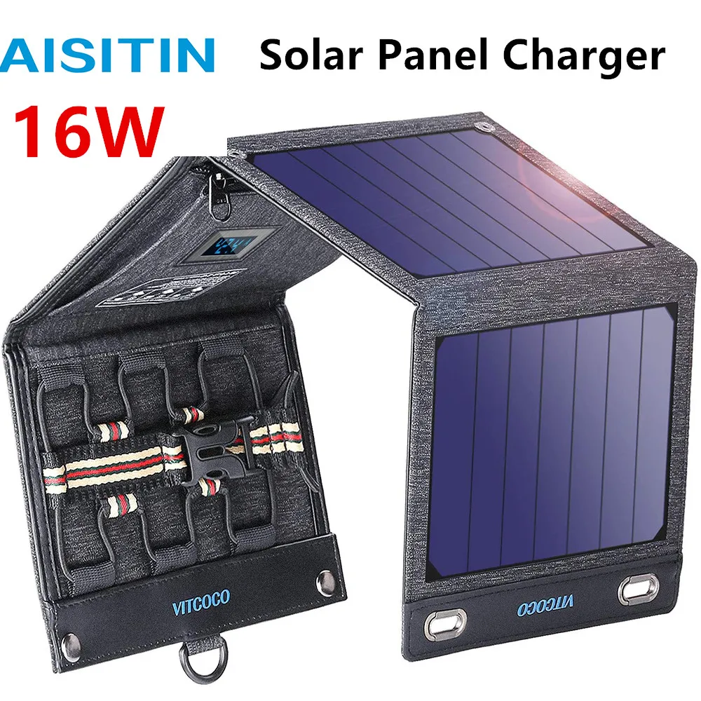 

AISITIN Solar Charger Solar Panel Charger 16W Foldable Solar Phone Charger for iPhone Android Power Bank Waterproof for Camping