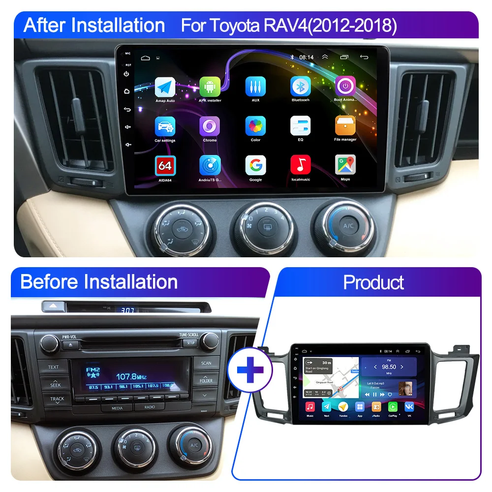 Автомагнитола LEHX Pro 8 ядер Wi-Fi мультимедийный видеоплеер для Toyota RAV4 RAV 4 2012-2018 Android 10